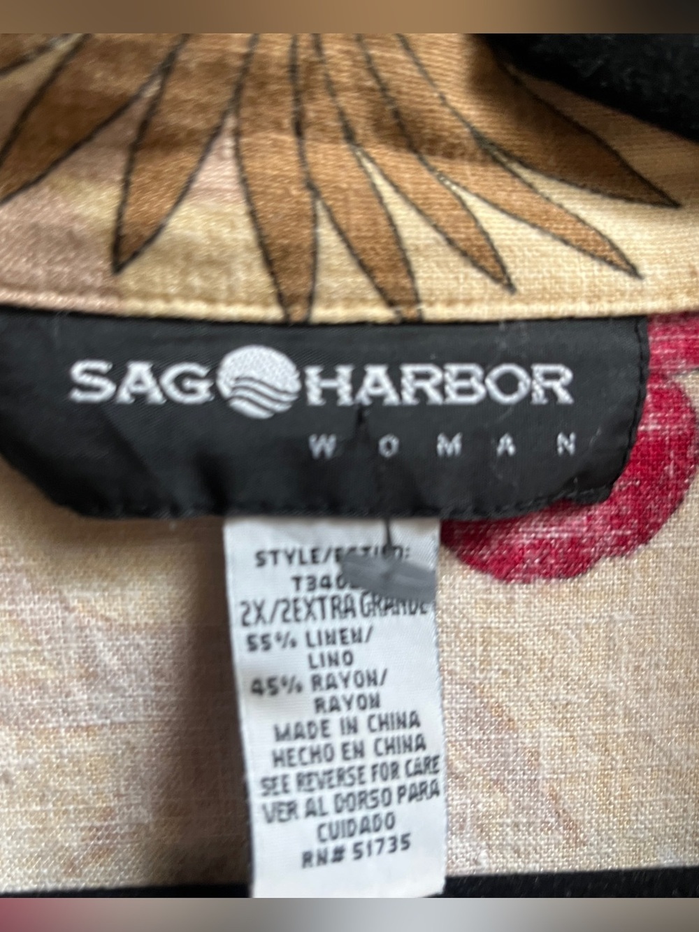 Vintage Sag Harbor Linen Rayon Blend Tropical Buttondown Shirt Sz 2XL - Picture 3 of 7